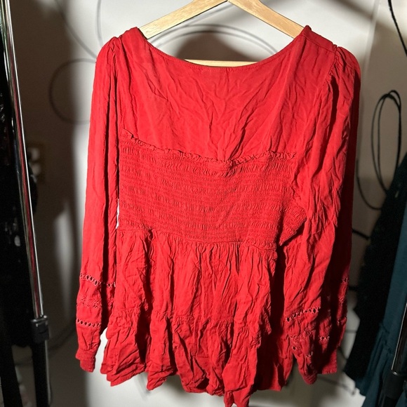 Torrid Orange Babydoll Slub with Lace Inset Smocked Tiered Top, Women’s Plus 2 - Picture 7 of 7